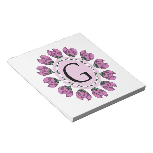 Bloc-note Majuscule G monogramme floral (Incliné)