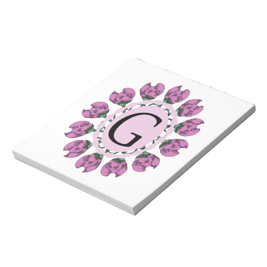 Bloc-note Majuscule G monogramme floral (Tourné)