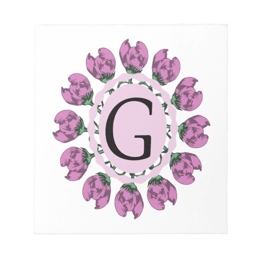 Bloc-note Majuscule G monogramme floral (Devant)