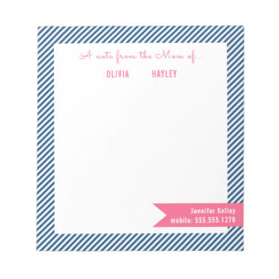 Bloc-note Maman Notepads, bleu et rose Personnalisé