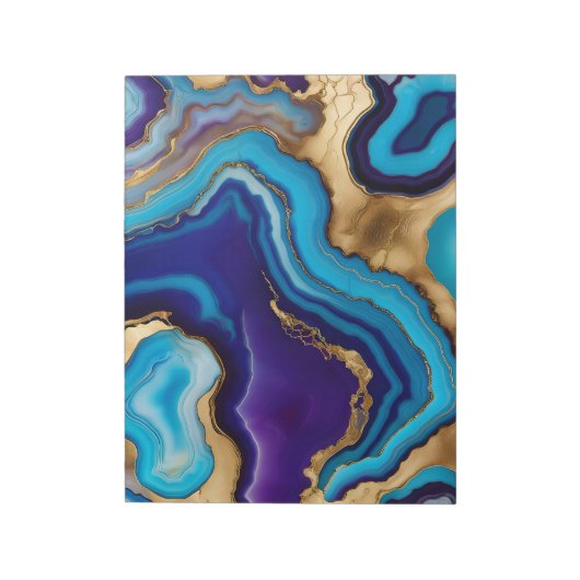 Bloc-note Marbre Agate Design moderne en bleu or violet (Tourné)