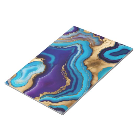 Bloc-note Marbre Agate Design moderne en bleu or violet (Incliné)