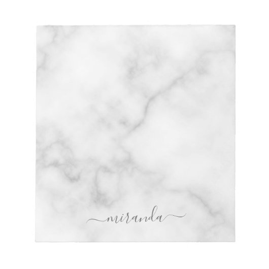 Bloc-note Marbre blanc de nom personnalisé de script moderne (Devant)