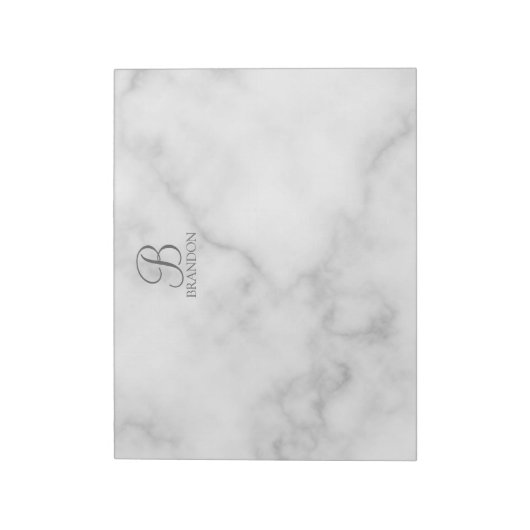 Bloc-note Marbre blanc de script personnalisé Monogramme et  (Tourné)