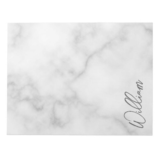 Bloc-note Marbre blanc Modern Script Nom personnalisé (Devant)