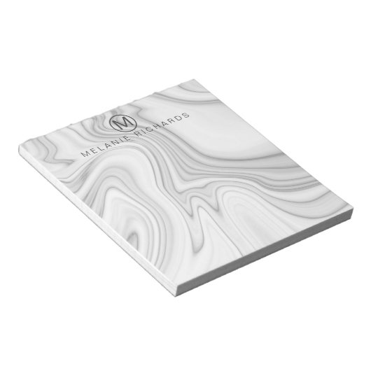 Bloc-note Marbre blanc moderne élégant Nom (Incliné)