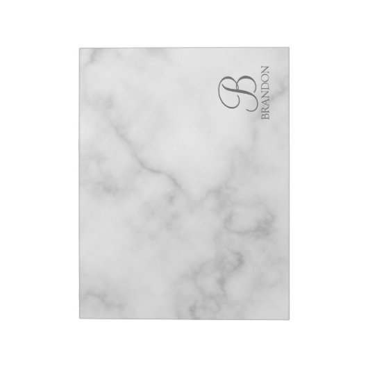 Bloc-note Marbre Blanc Monogramme de Script Personnalisé et  (Tourné)