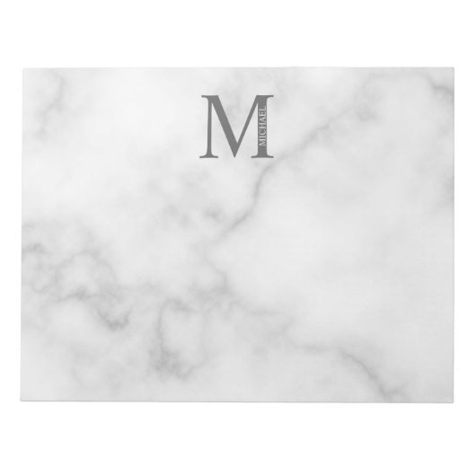 Bloc-note Marbre blanc Monogramme personnalisé et nom (Devant)