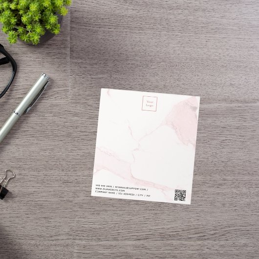 Bloc-note Marbre rose clair élégant logo d'entreprise code Q