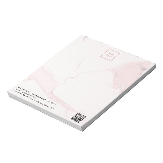 Bloc-note Marbre rose clair élégant logo d'entreprise code Q (Tourné)