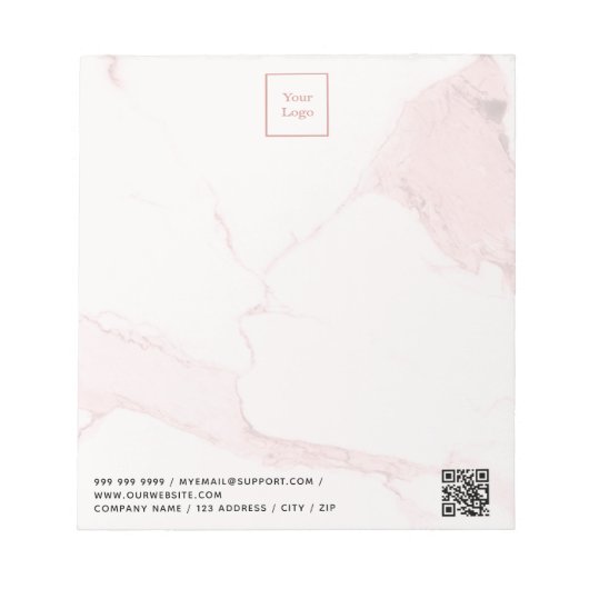 Bloc-note Marbre rose clair élégant logo d'entreprise code Q (Devant)
