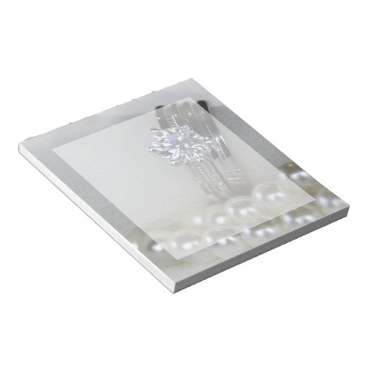 Bloc-note Mariage des anneaux de diamant et des perles blanc (Incliné)