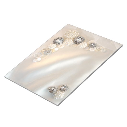 Bloc-note Mariage Faux White Pearl and Diamond Buttons (Incliné)