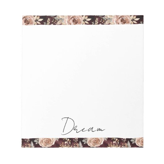 Bloc-note Mariage Floral Rouge Bourgogne Blush (Devant)