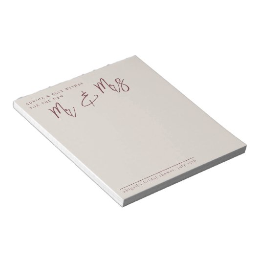 Bloc-note Mariage Minimaliste Moderne Prune (Incliné)