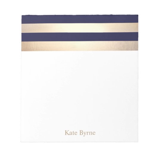 Bloc-note Marine Blue Faux Gold Foil Strips Nom (Devant)