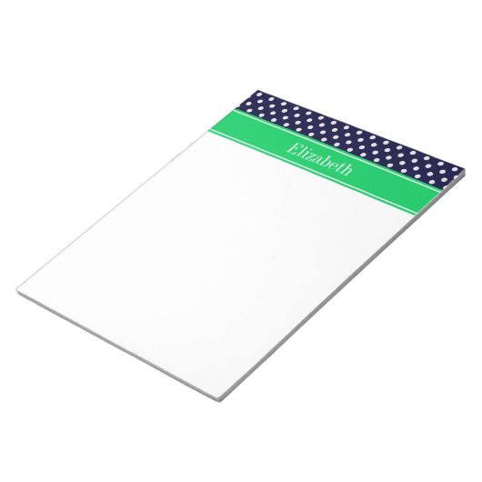 Bloc-note Marine Blue Wt Polka Dot Emerald Nom vert Monogram (Incliné)