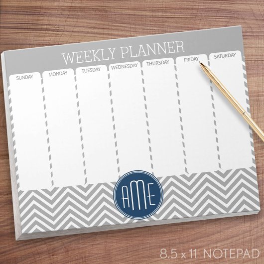 Bloc-note Marine et Grey Chevron Motif Planificateur hebdoma