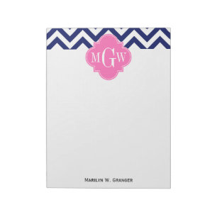 Bloc-note Marine Lg Chevron Hot Pink #2 Quatrefoil 3 Monogra