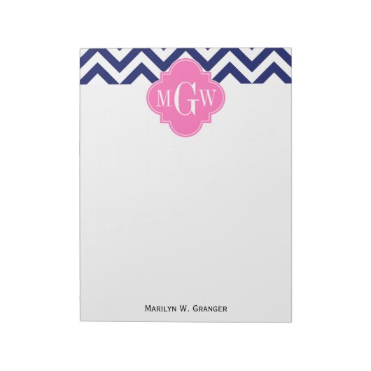 Bloc-note Marine Lg Chevron Hot Pink #2 Quatrefoil 3 Monogra (Tourné)