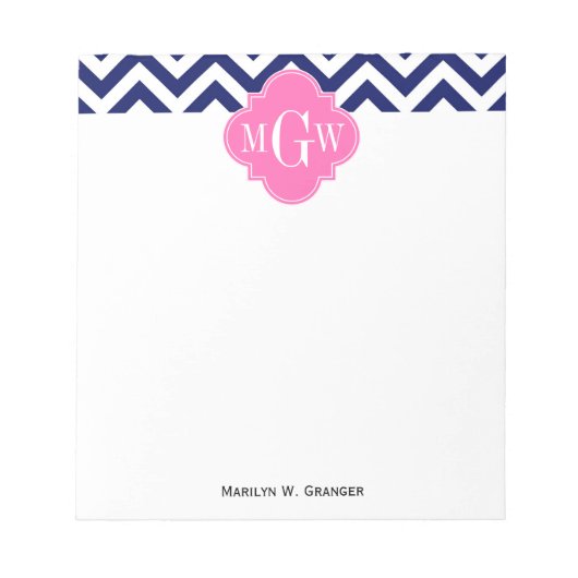 Bloc-note Marine Lg Chevron Hot Pink #2 Quatrefoil 3 Monogra (Devant)