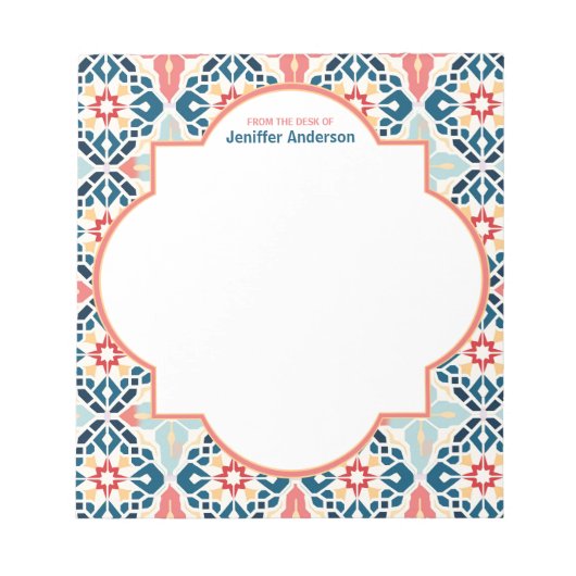 Bloc-note Marocain Zellij Motif bleu et rose (Devant)