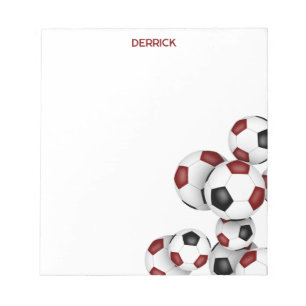 Bloc-note maroon black soccer balls accent nom personnalisé