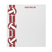 Bloc-note maroon blanc de l'équipe couleurs entraîneur volle (Devant)