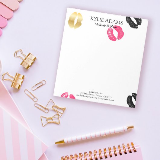 Bloc-note Marques Lipstick | Nom personnalisé noir et rose