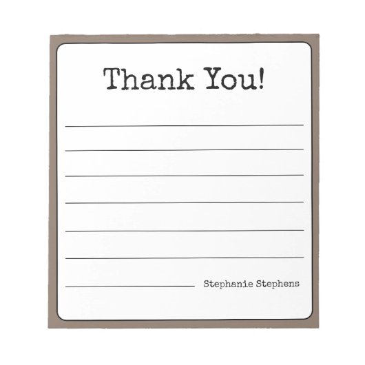 Bloc-note Marron Café Rétro Merci Votre Nom Ligné (Devant)