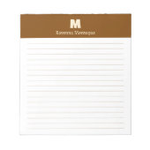 Bloc-note Marron Chocolat Personnalisé Monogramme Nom Ligné (Devant)