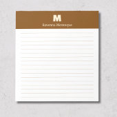 Bloc-note Marron Chocolat Personnalisé Monogramme Nom Ligné
