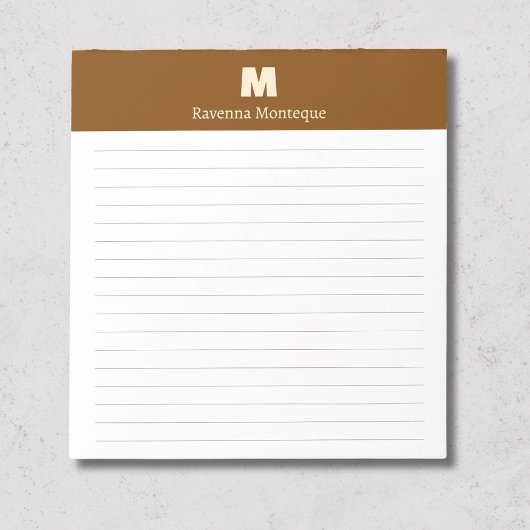 Bloc-note Marron Chocolat Personnalisé Monogramme Nom Ligné