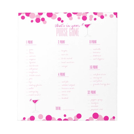 Bloc-note Martini What's in Your Purse Bridal Game Notepad (Devant)