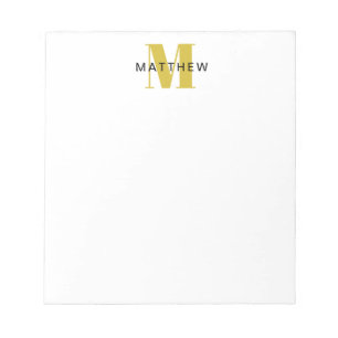 Bloc-note Masculine Initial/Nom Monogramme Noir et Or