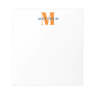 Bloc-note Masculine Initial/Nom Monogramme orange et bleu