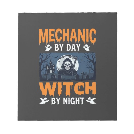 Bloc-note Mécanicien Halloween de Jour Sorcière de Nuit (Devant)