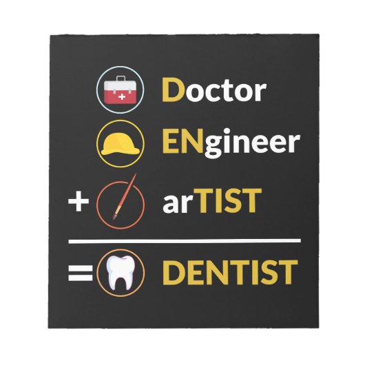 Bloc-note Médecin + Ingénieur + Artiste = Dentiste (Devant)