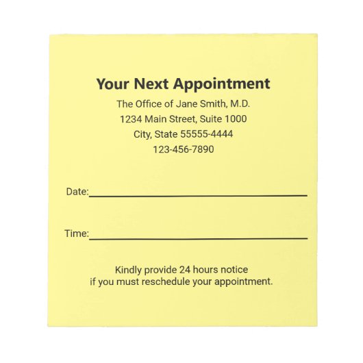 Bloc-note Médecin Rappel de votre prochain rendez-vous (Devant)
