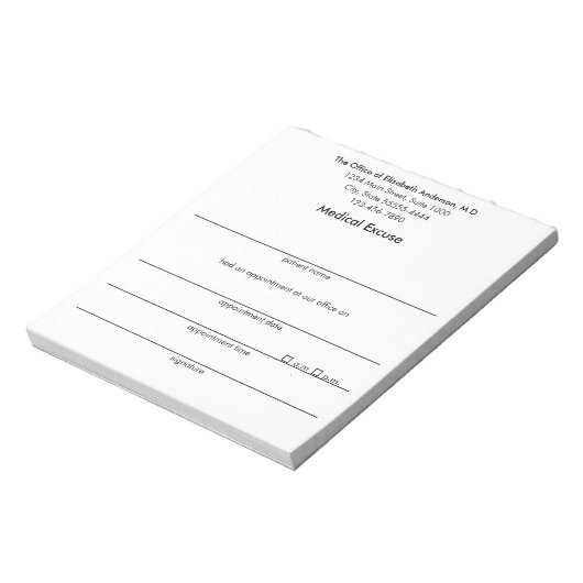Bloc-note Medical Excuse Black and White Doctor's Notes (Tourné)