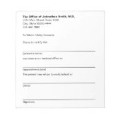 Bloc-note Medical Excuse Doctor Office Sick Note for Patient (Devant)