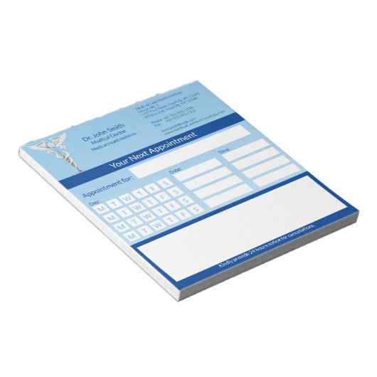 Bloc-note Médicale Blanc Caduceus Dentaire (Incliné)