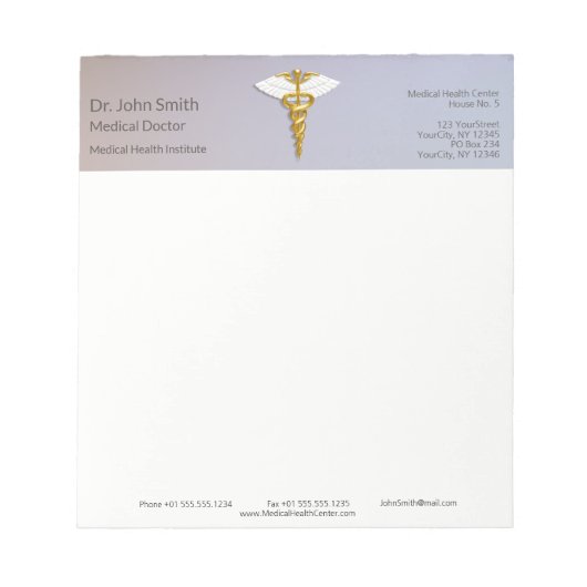 Bloc-note Médicale Elegant Gold Caduceus ailes blanches (Devant)