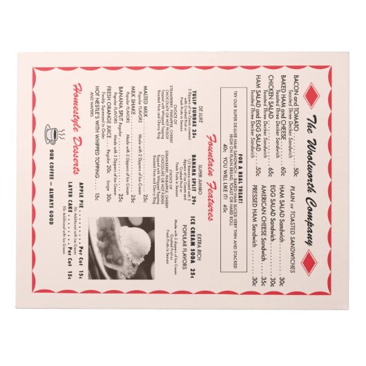 Bloc-note Menu Woolworth - Pad (Devant)