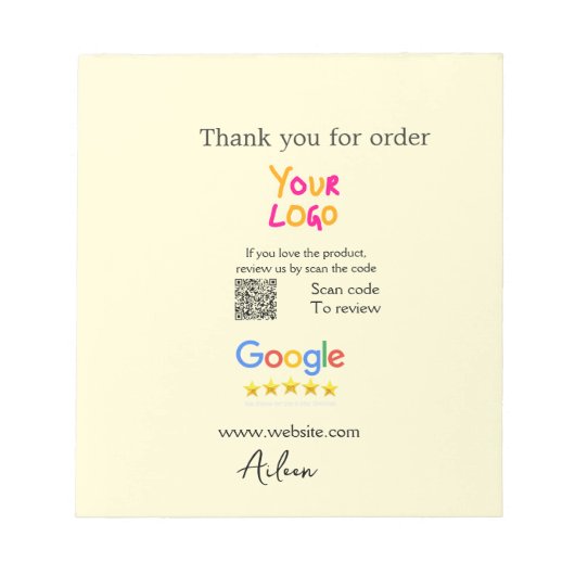 Bloc-note Merci Google avis scan QR entreprise (Devant)