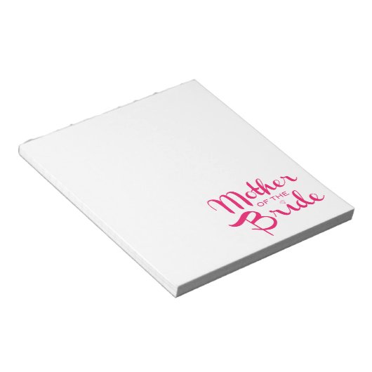 Bloc-note Mère de mariée Retro Script Hot rose sur blanc (Incliné)