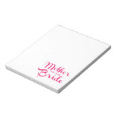 Bloc-note Mère de mariée Retro Script Hot rose sur blanc (Tourné)