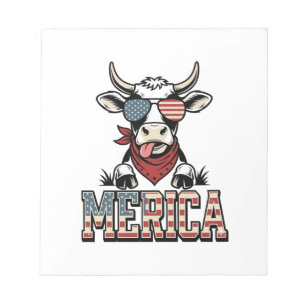 Bloc-note Merica Graphique de gravure vintage vache patrioti