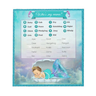 Bloc-note Mermaid Baby shower animal match jeu#130 40feuille