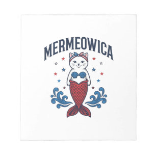 Bloc-note Mermeowica Chat Mermaid Patriotique Design de T-Sh